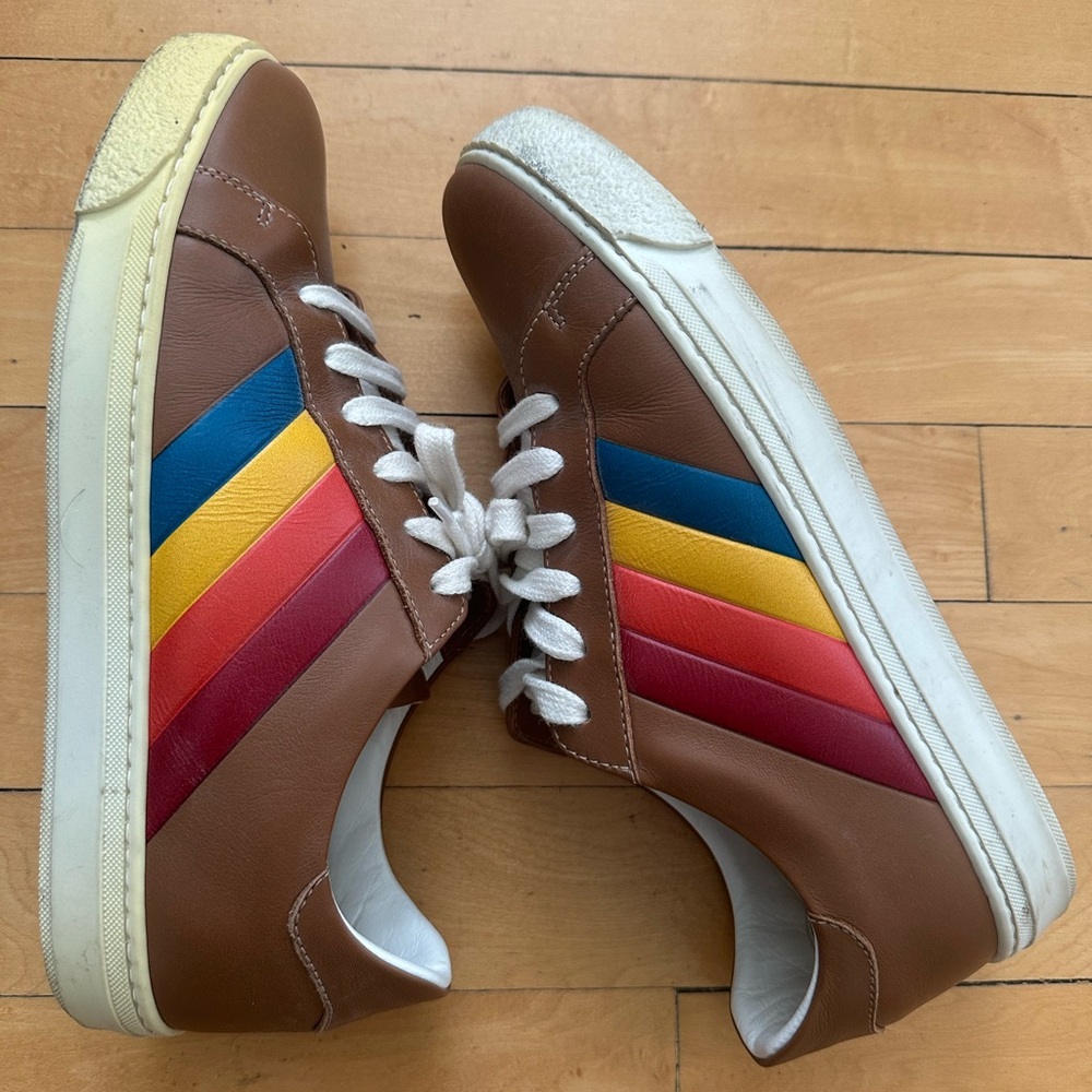 Anya Hindmarch Brown Leather Sneakers with Multicolor Stripes